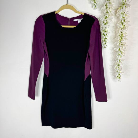 DIANE VON FURSTENBERG Octavia dress color block long sleeve purple black - Picture 3 of 11